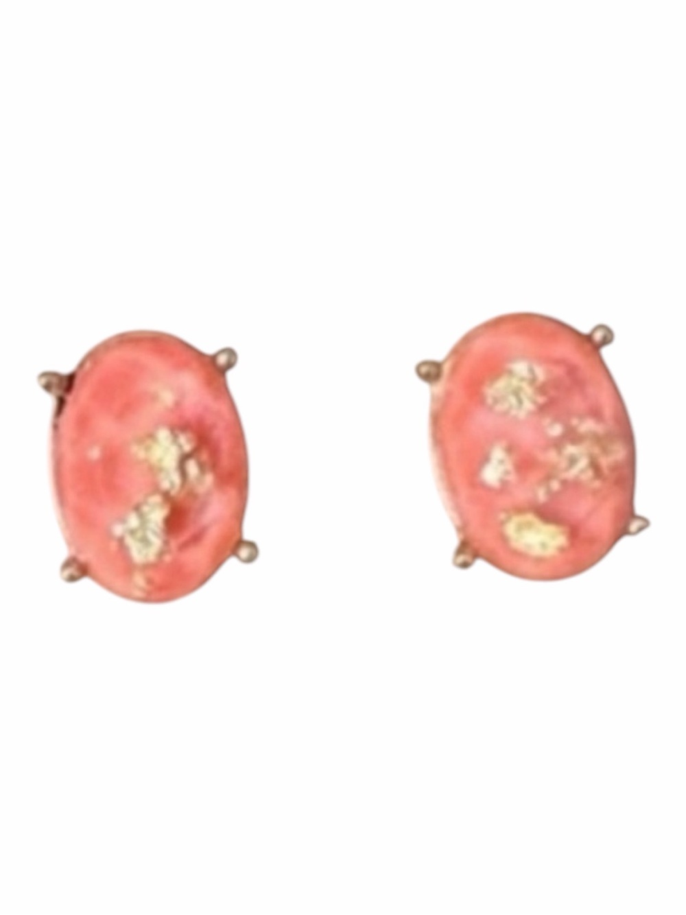 Coral Pink Oval Stud Earrings with Gold Accent